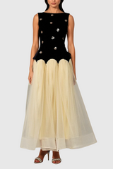 Wenke Sleeveless Flower Mesh Maxi Dress