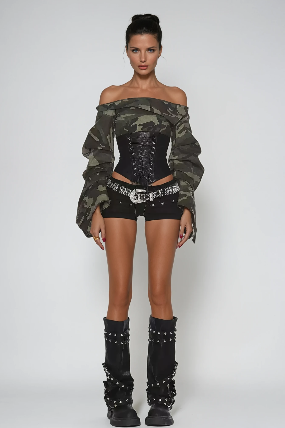 Wim Off Shoulder Print Lace Up Top