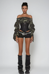 Wim Off Shoulder Print Lace Up Top