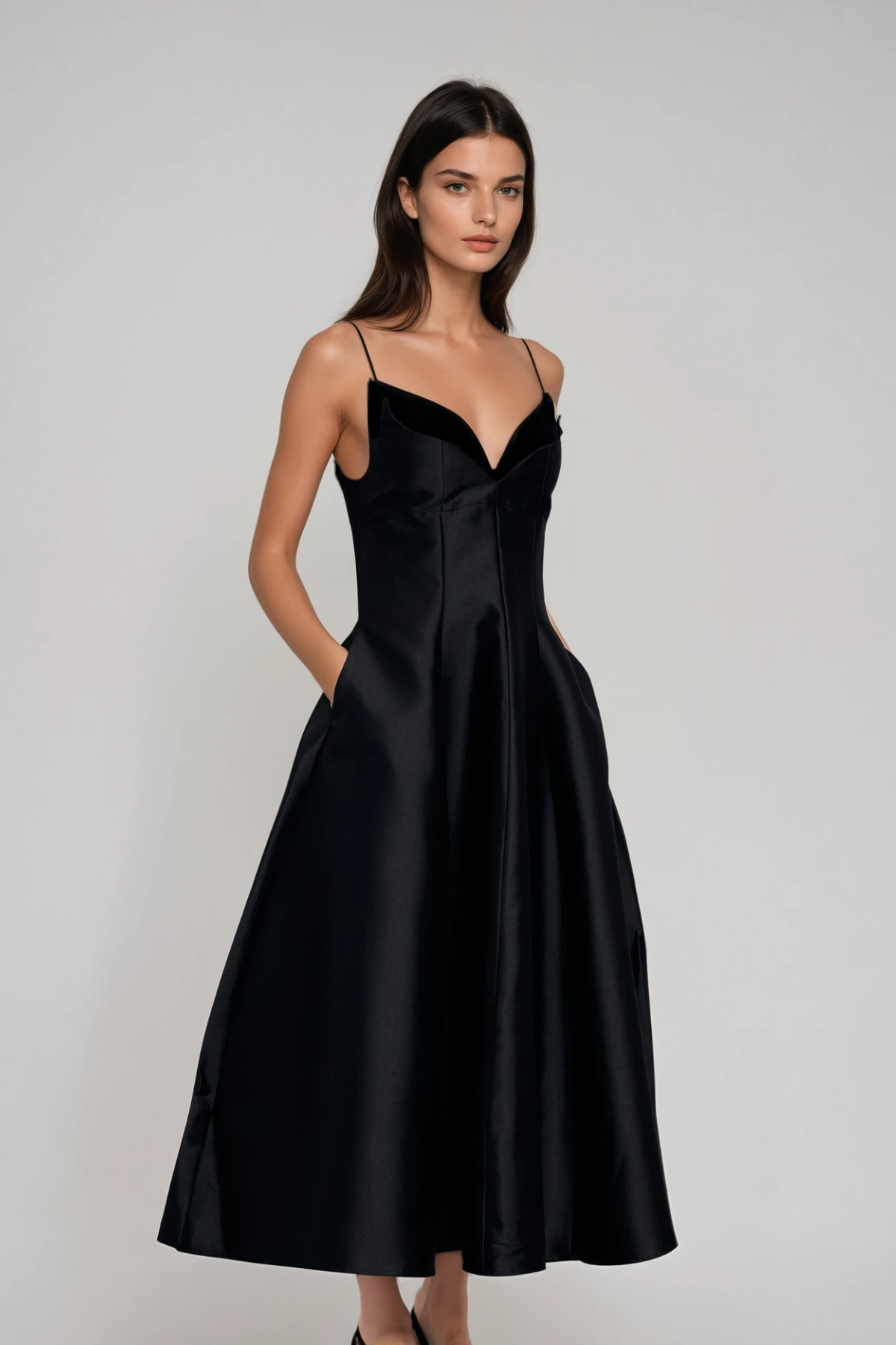 Zaahira Spaghetti Satin Midi Dress