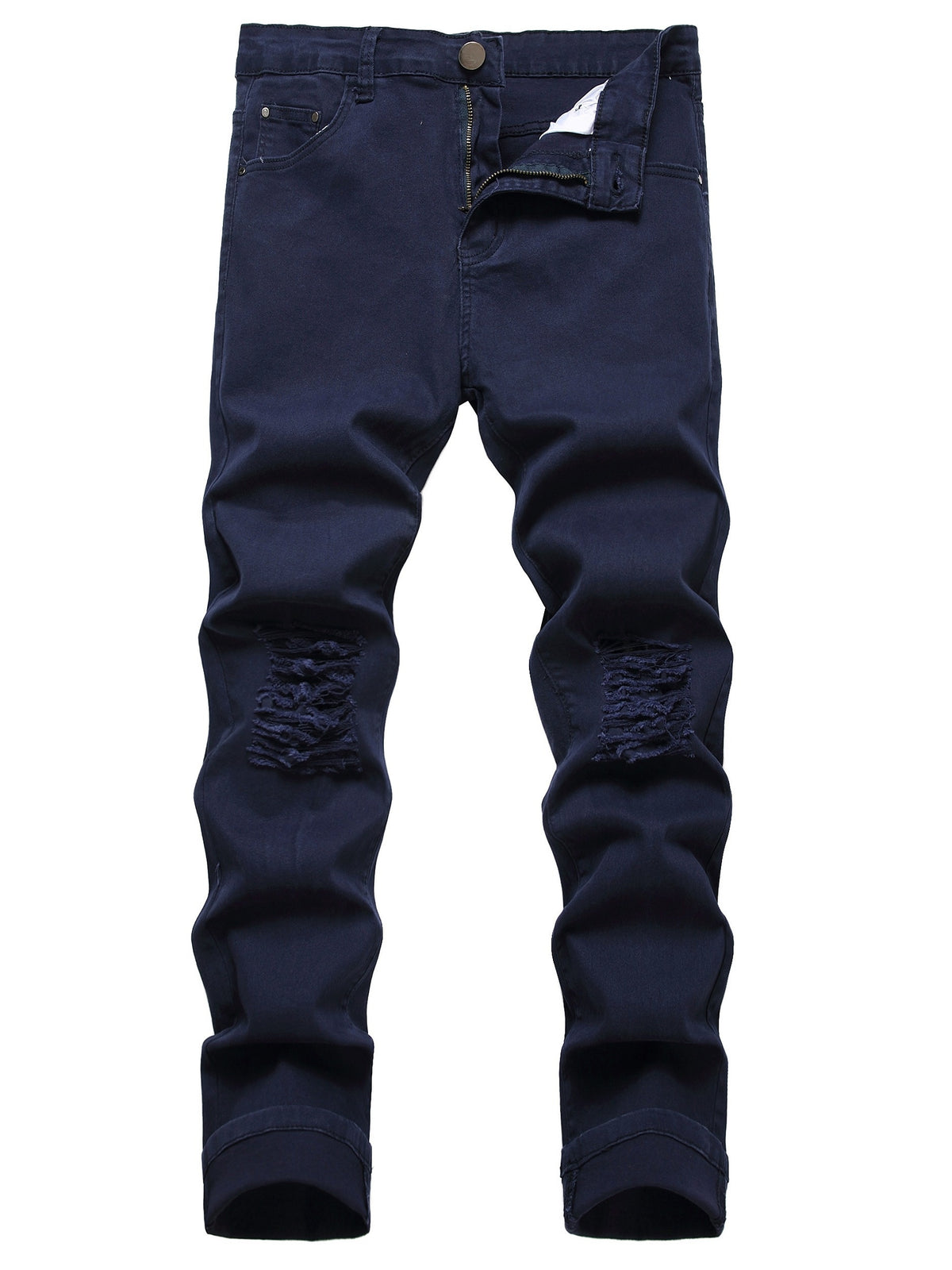 Sapphire Blue Men's Stretch Pants Men's casual ripped sapphire blue stretch pants