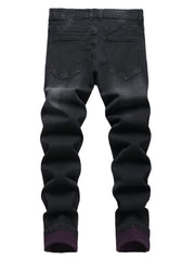 Men'S Purple And Black Distressed Denim Jeans