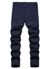 Sapphire Blue Men's Stretch Pants Men's casual ripped sapphire blue stretch pants
