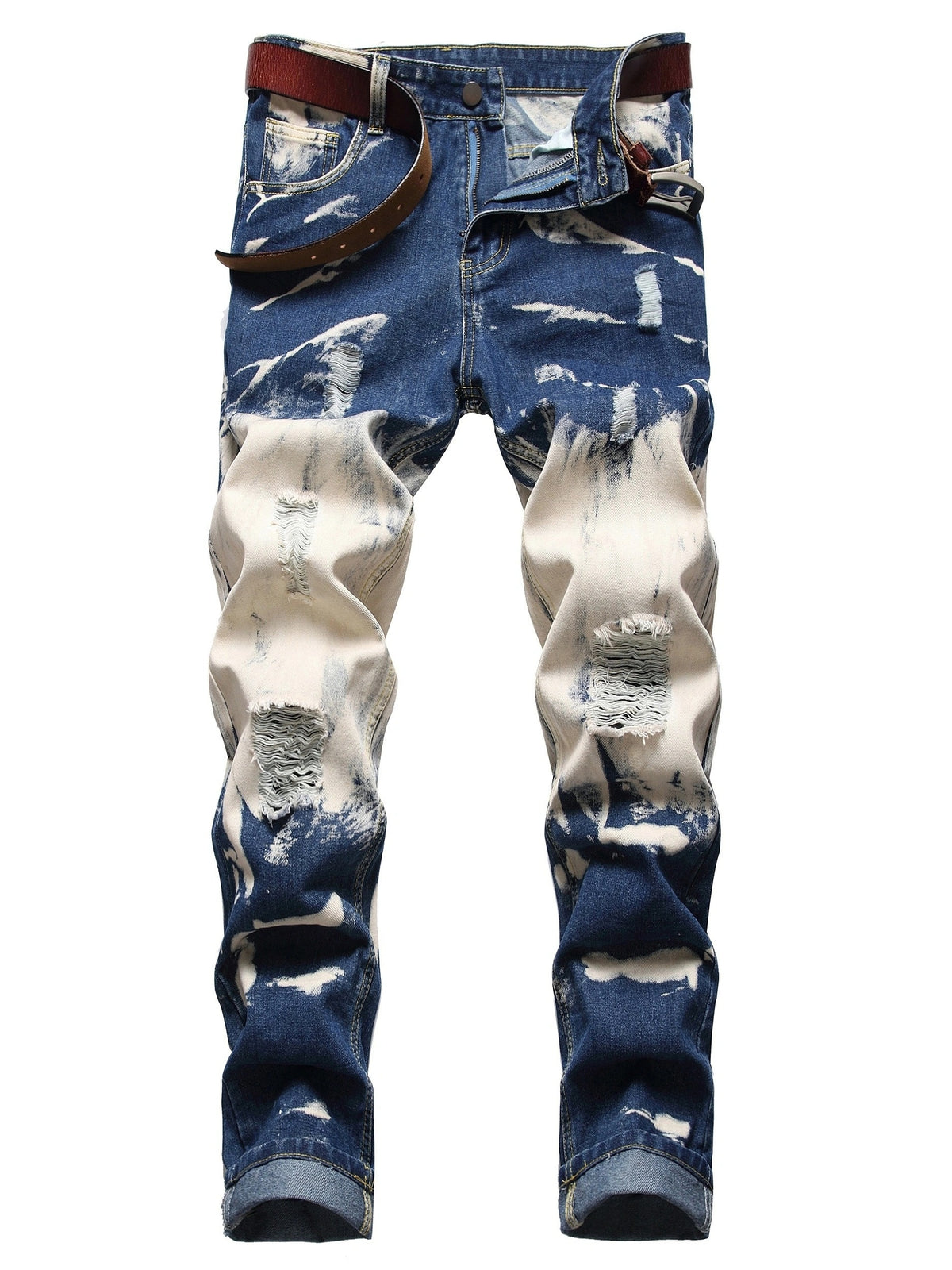 2 Torn Blue Ripped Slim Fit Jeans - Ultra-Slim, Artfully Distressed, Hip Hop Designer Fashion for Men - Vibrant Blue, Comfortable Pants for Everyday Wear