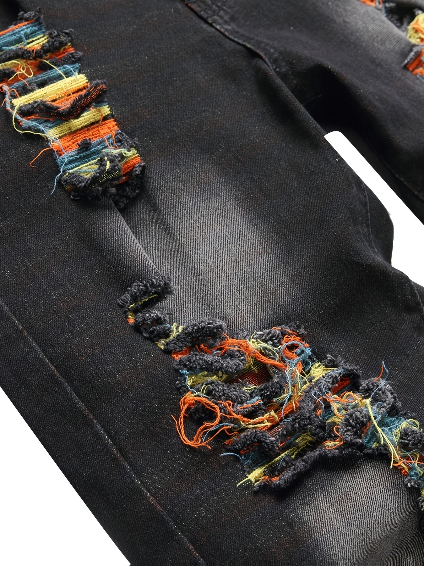 Men'S Black Jeans; Ripped Jeans; Multi-color Large Ripped Denim Trousers; Orange; Yellow; Blue Ripped Jeans