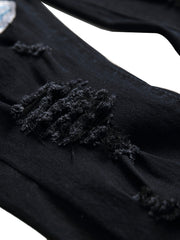 Men's Stretch Skinny Ripped Jeans, Black Embroider Fashionable Slim Fit  Jeans Pants for Men (1899)