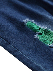 Straight tube men's fashion jeans Men's blue ripped straight tube slim fashion jeans