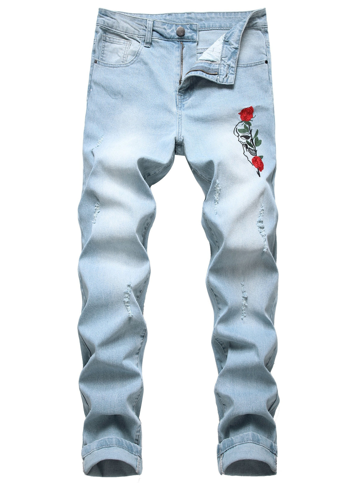 Mens Embroidered Stretch Slim Fit Jeans - Comfortable, Soft, and Durable Denim Pants with Unique Pattern Design - Perfect for Casual Wear