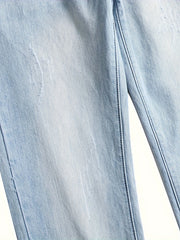 Mens Classic Light Blue Regular Fit Non-Stretch Cotton Blend Jeans - Zipper Fly, Mid Waist, Machine Washable, Weekend Casual Wear for All Seasons
