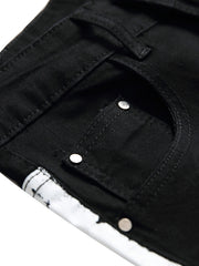 Stylish Black Slim-Fit Jeans for Men - Striped Print, Comfortable, Versatile Trousers with Classic Design - B5202-1