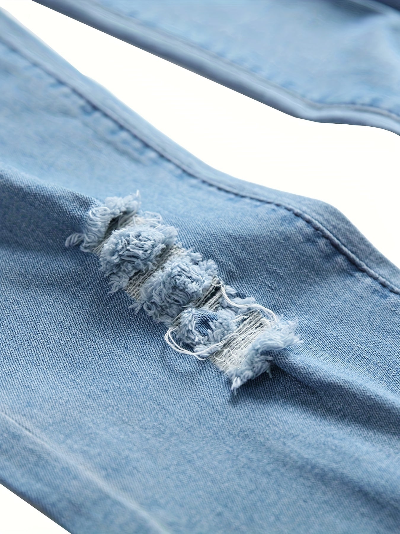 Men's light-colored ripped stretch jeans slim pants 7603