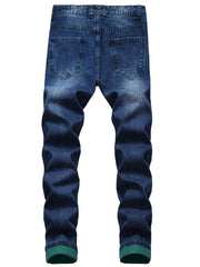 Straight tube men's fashion jeans Men's blue ripped straight tube slim fashion jeans