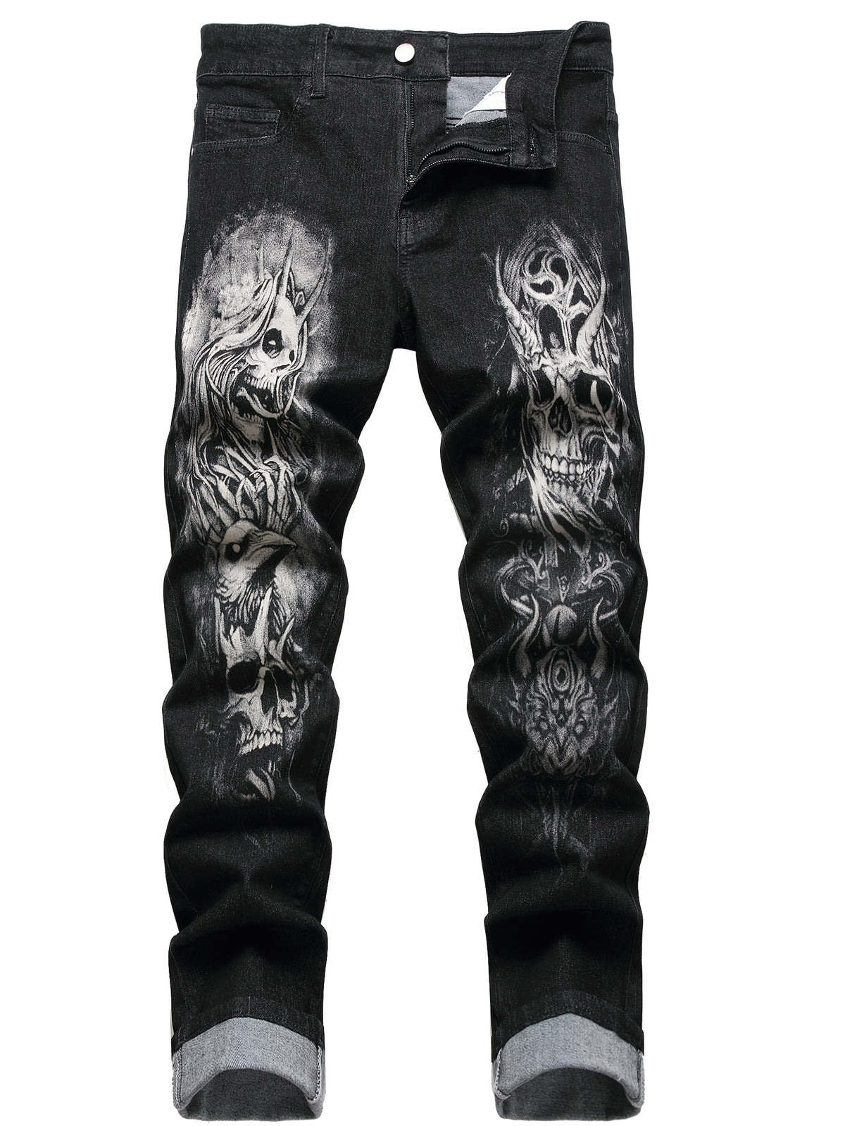 Men's Pattern Skull Print Jeans