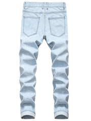 Men wear ripped light blue jeans