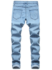 Men's light-colored ripped stretch jeans slim pants 7603