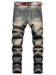 Designer Brown Straight Leg Comfort Flex Jeans - Ripped Slim Fit, Distressed, Regular Fit, Fashionable Pants for Men - Perfect for Casual Daily Wear