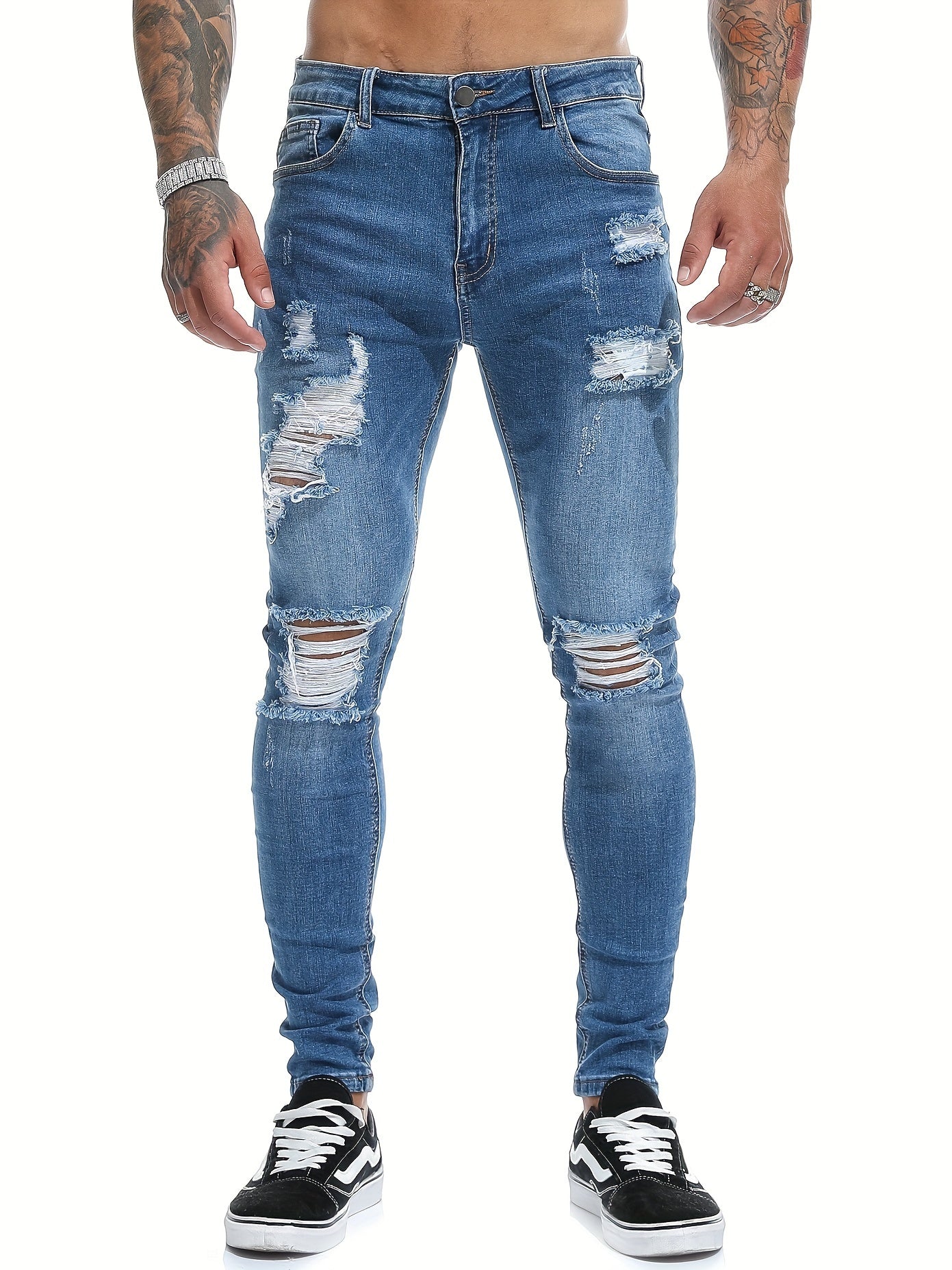 Men's Super Tight High Stretch Ripped Jeans