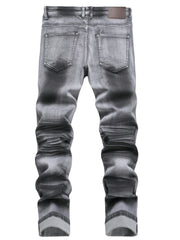 Men's Slim-Fit Gray Coated Denim Jeans - Stretch Print, Street Style, Machine Washable, Mid-Rise, All-Season Wear