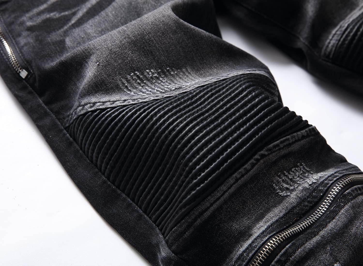 Men's Biker Zipper Deco Washed Straight Fit Jeans