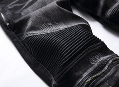 Men's Biker Zipper Deco Washed Straight Fit Jeans