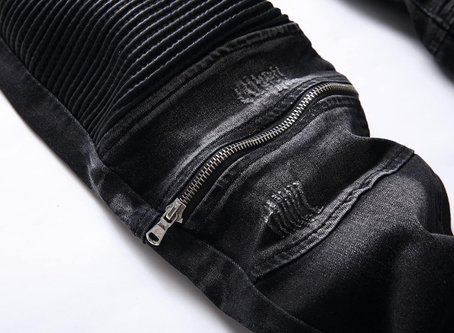 Men's Biker Zipper Deco Washed Straight Fit Jeans