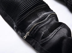 Men's Biker Zipper Deco Washed Straight Fit Jeans