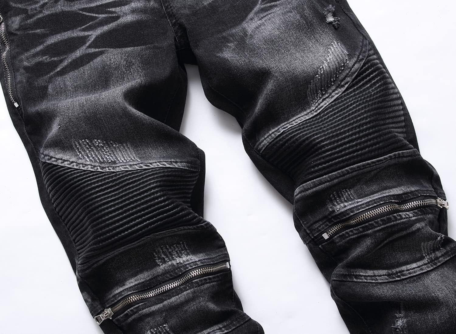 Men's Biker Zipper Deco Washed Straight Fit Jeans