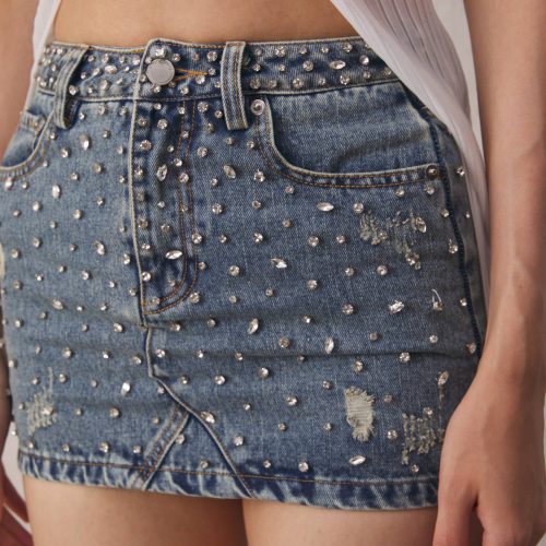 Abbas Rhinestone Embellished High Rise Mini Skirt 3