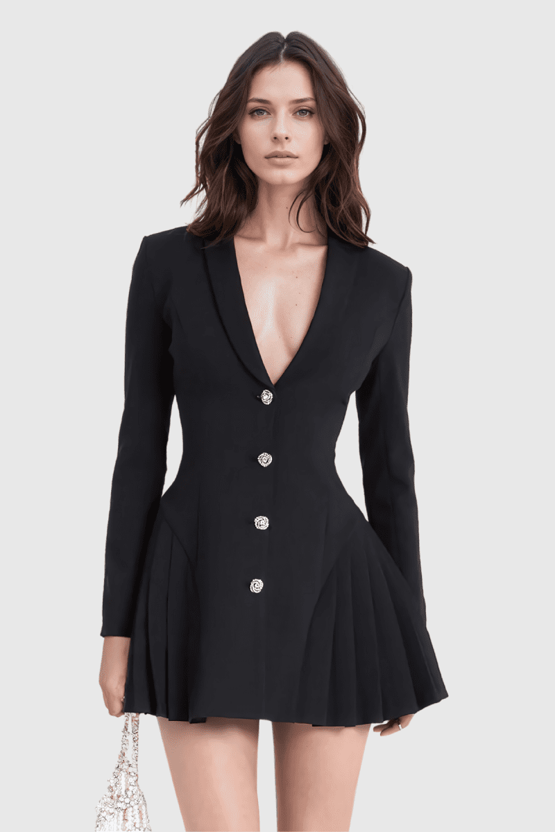 Acosta Plunge Pleat Blazer Mini Dress In Black 1