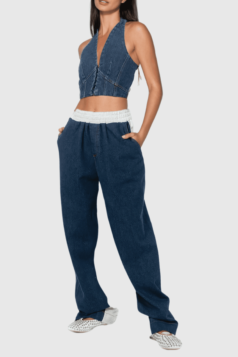 AdamsHalterNeckDeconstructDenimPantsSet 1