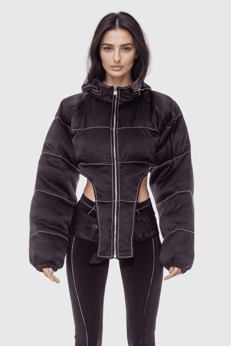 AdannaAsymmetricShortCottonJacketInBlack 2