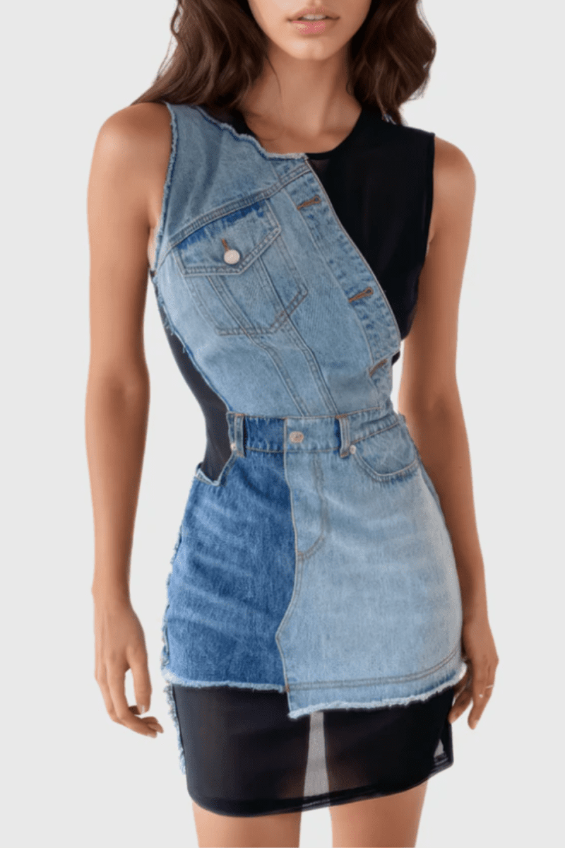 Addison Sleeveless Patchwork Denim Dress