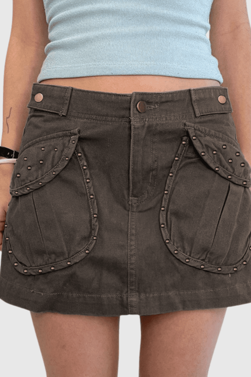 AdilStuddedPocketShortDenimSkirt 3