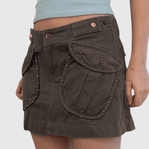 AdilStuddedPocketShortDenimSkirt 4