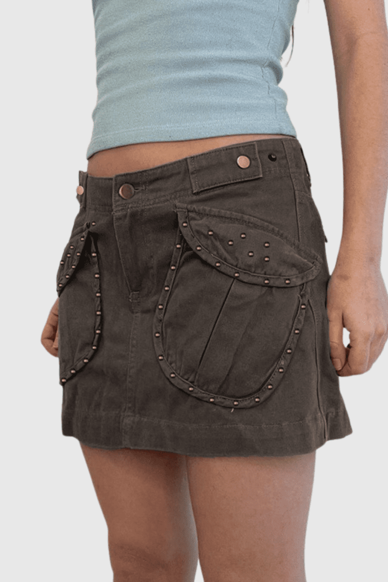 AdilStuddedPocketShortDenimSkirt 4