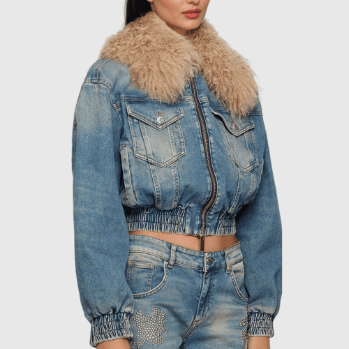 AkunaFauxFurRuchPocketDenimJacket 3