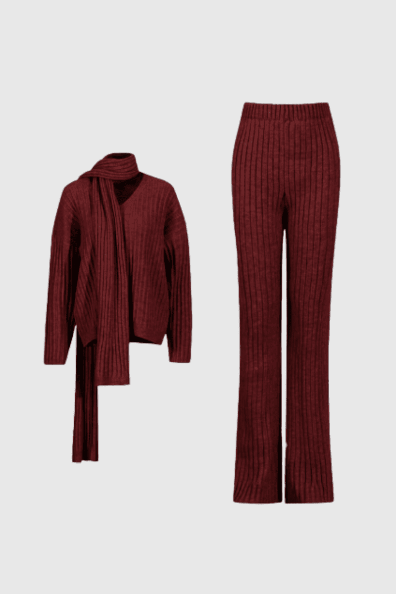 AlessiaShawlLaceUpKnitPantsSetInRed 4