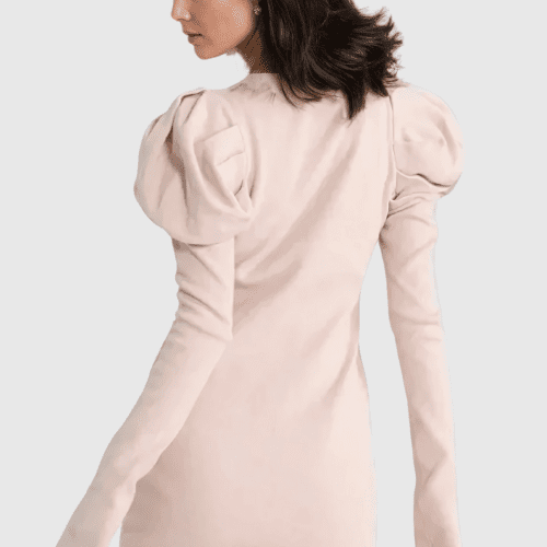 AlettaStandCollarRuchLongSleeveKnitMiniDress 4