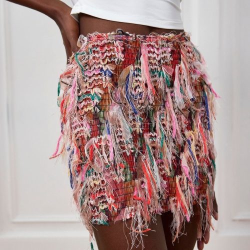 Alianna Fringe Stripe Mini Skirt In Pink 3