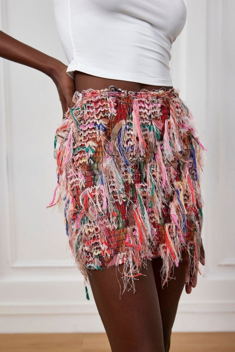 Alianna Fringe Stripe Mini Skirt In Pink 3