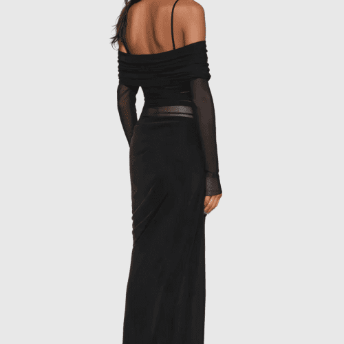 AlissaOffShoulderRuchMeshMaxiDressInBlack 6