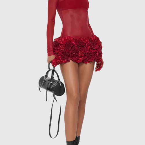 AlonaMeshFlowerMiniDressInRed 1