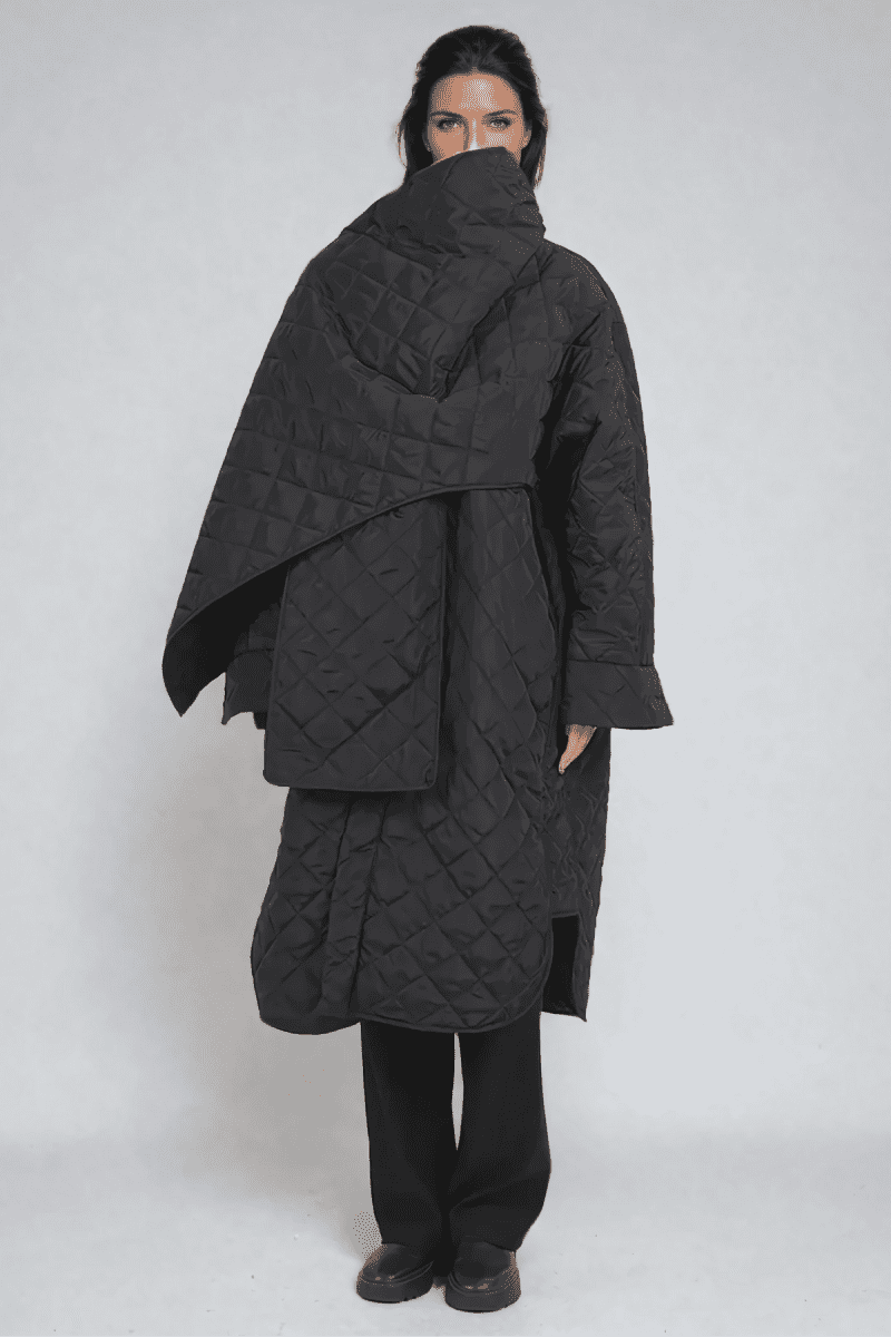 AlperenShawlAsymmetricCottonCoatInBlack 2