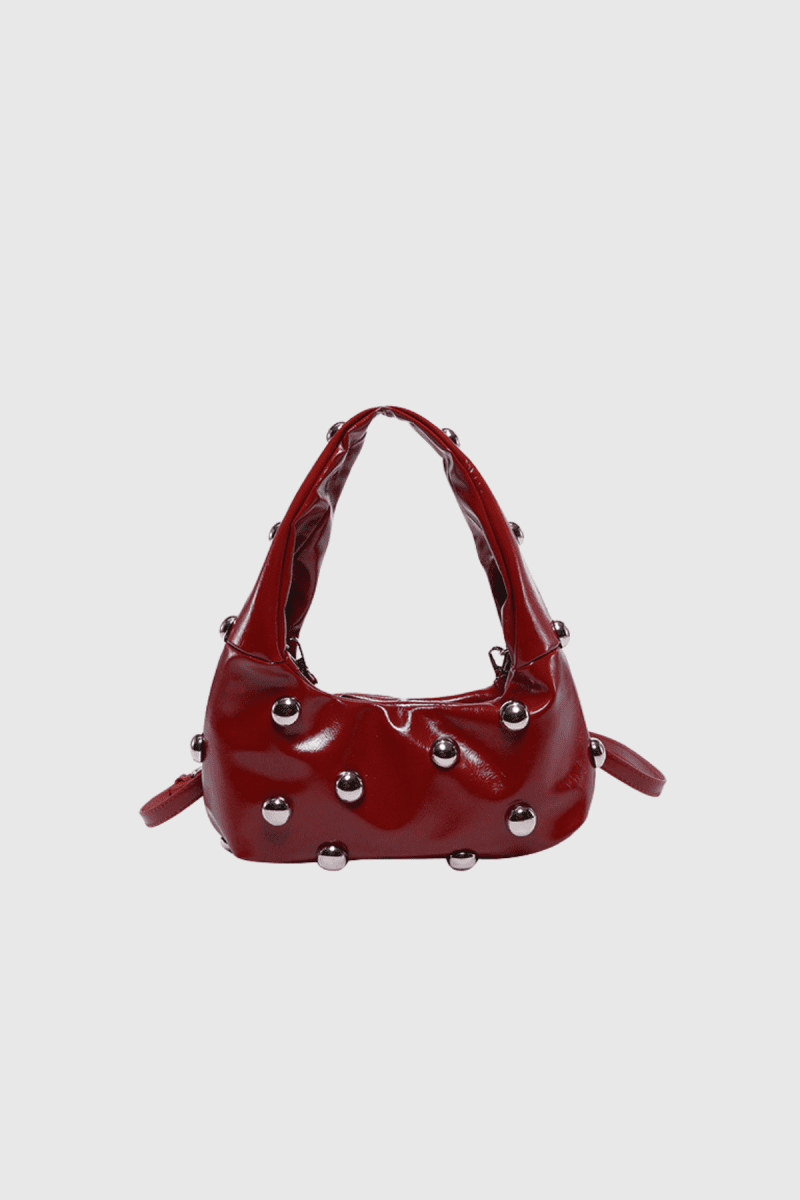 AltaStuddedLeatherShoulderBagInRed 1