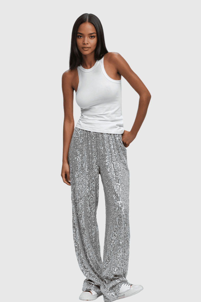 Amara Sequin Pants In Sliver