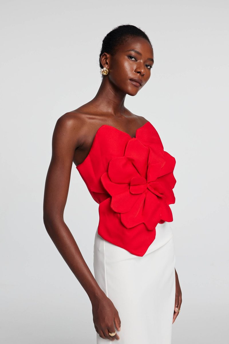 Amiri Flower Off Shoulder Top In Red 4