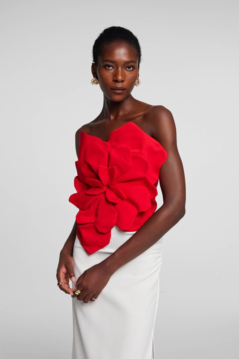 Amiri Flower Off Shoulder Top In Red 6