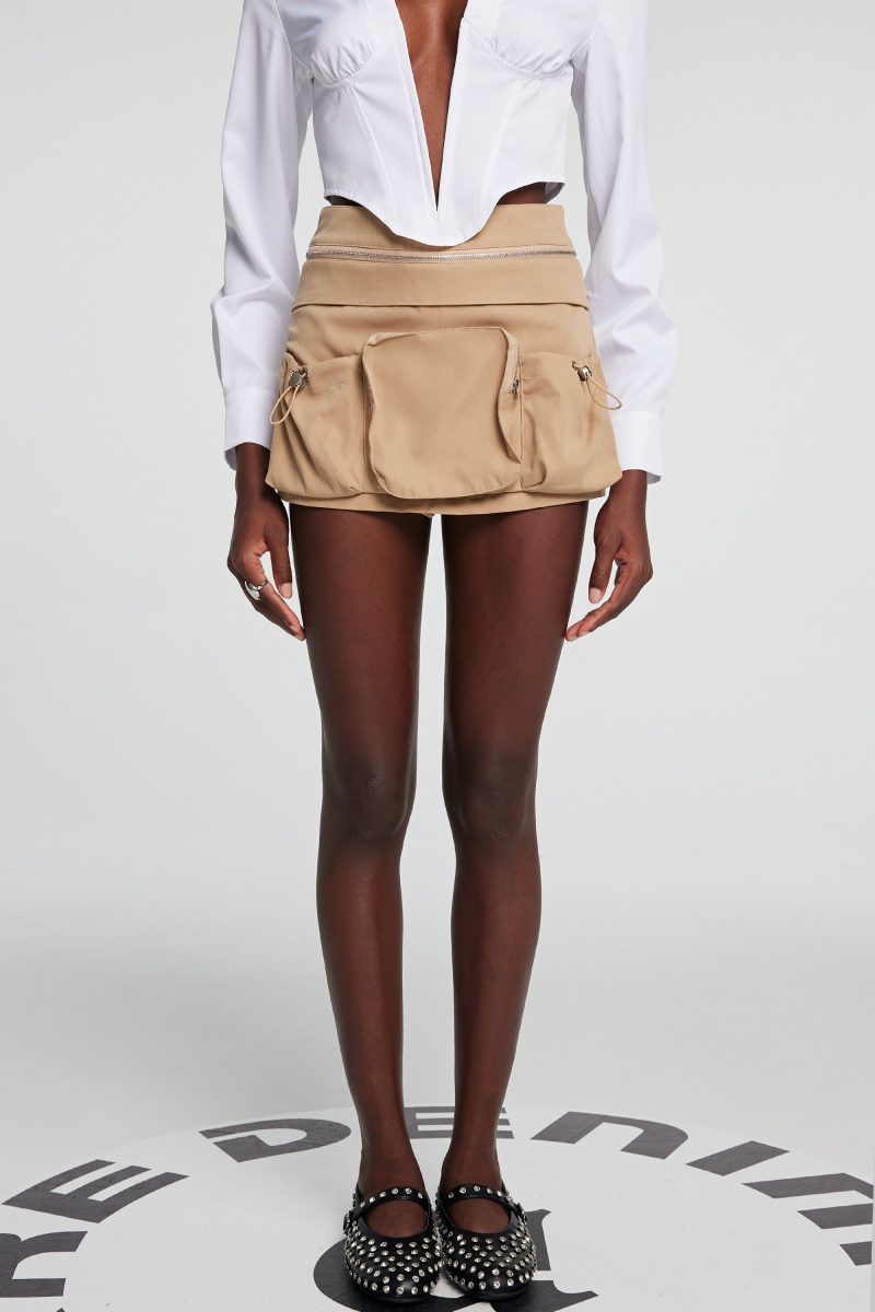 Andi Pocket Patchwork Mini Skirt In Khaki 5