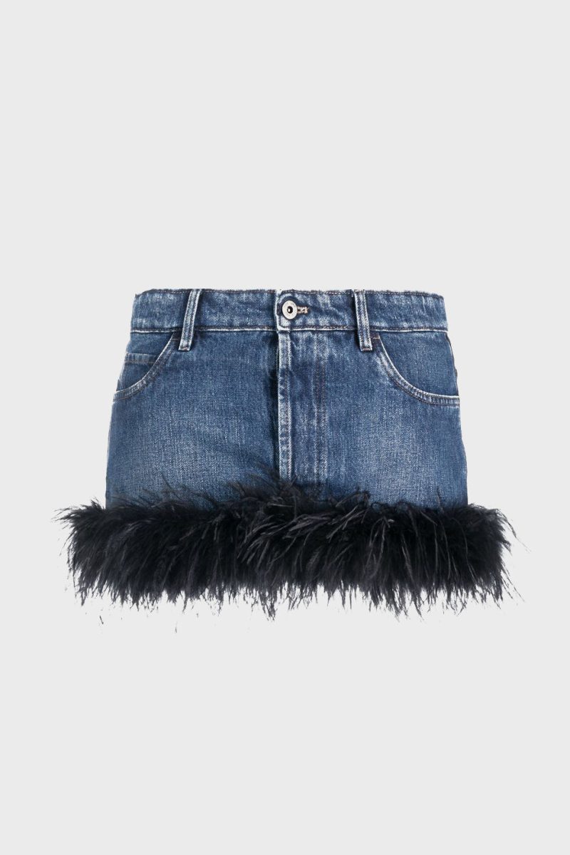 ArabellaFeatherTrimDenimSkirt 1