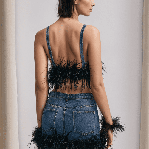 Arabella Feather Embellished Denim Top 5